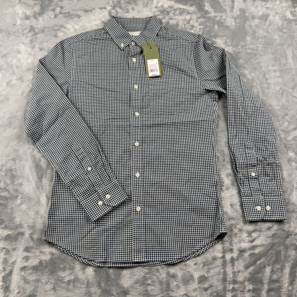 Goodfellow & Co Mens Slim Fit Navy Gingham Poplin Button Up Shirt Small NWT